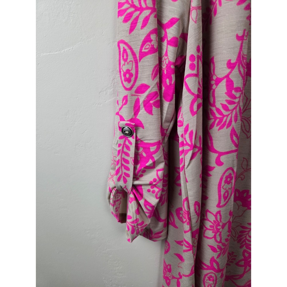 Dear Scarlett Pink Floral Paisley Split Neck Roll Tab Sleeve Tunic Top 2X NEW - Picture 8 of 10